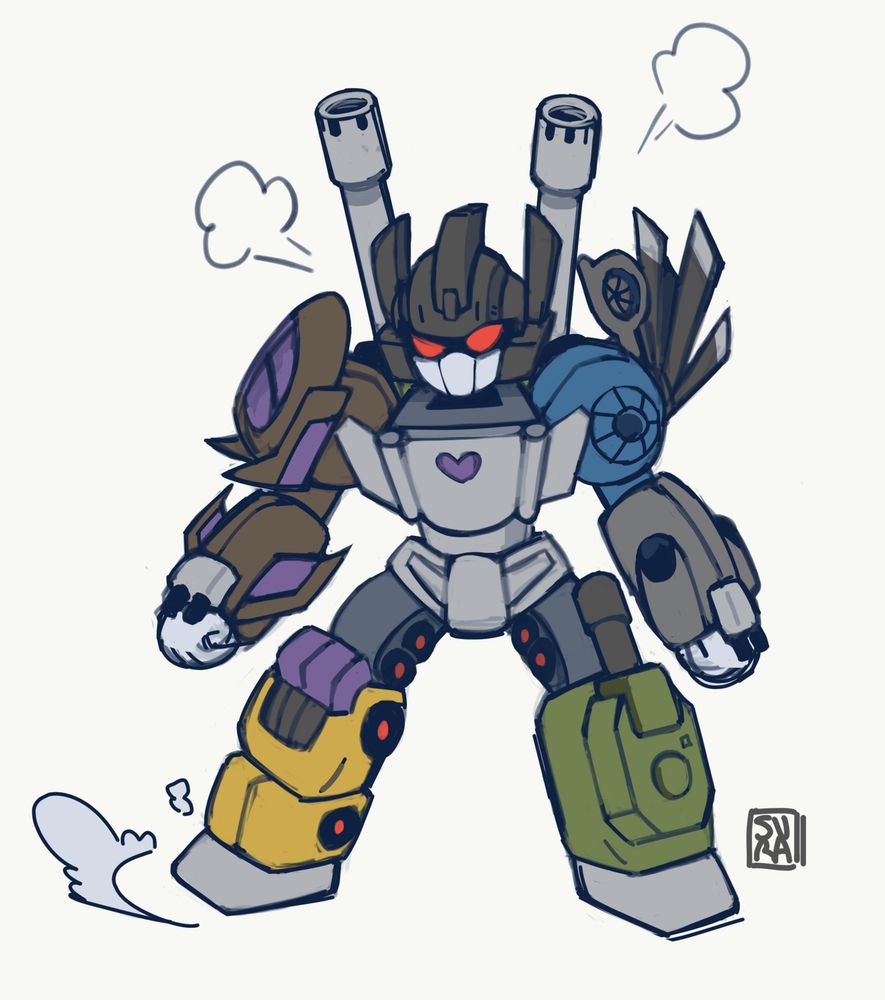A chibi style fanart of Bruticus from Transformers, stomping his foot and being huffy.