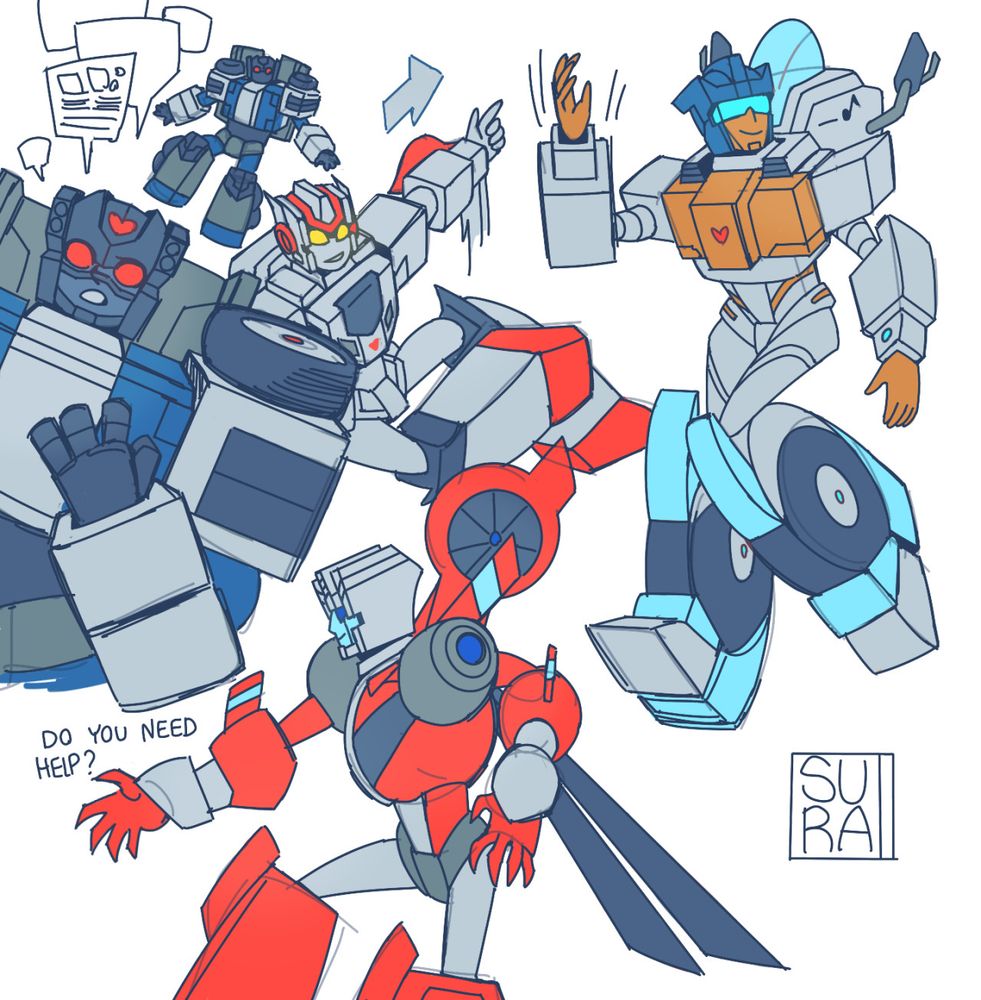 Fanart of the Protectobots from Transformers, Blades, Groove, Rook, Streetwise