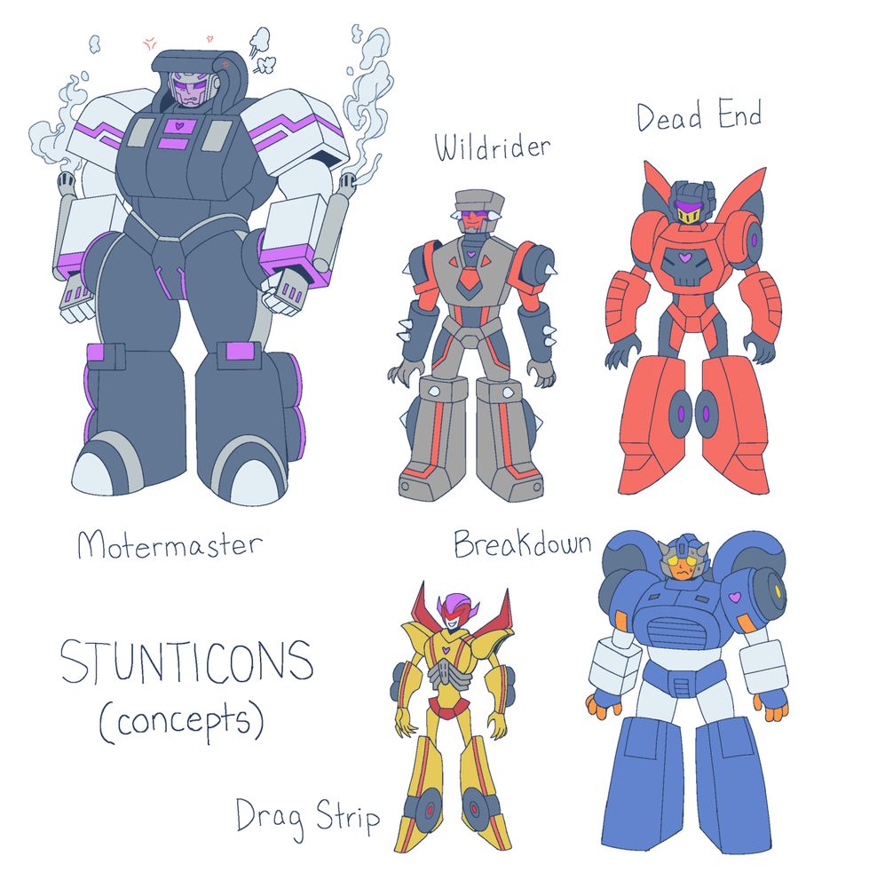 Fanart of the Stunticons from Transformers, Motormaster, Wildrider, Dead End, Breakdown, Drag Strip
