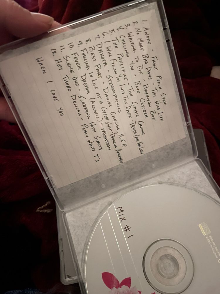 Mix #1 of 6 homemade CDS, every one has a note written on the end of “for when…” 