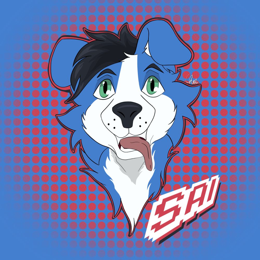 headshot of sai, a cute blue doggie