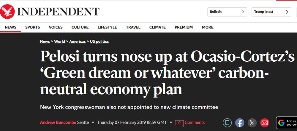 Pelosi turns nose up at Ocasio-Cortez’s ‘Green dream or whatever’ carbon-neutral economy plan

New York congresswoman also not appointed to new climate committee
Andrew Buncombe
Seatte
Thursday 07 February 2019 18:59 GMT