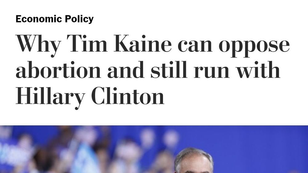 Screenshot of a healine that says "Why Tim Kainr can oppose abortion and still run with Hillary Clinton"