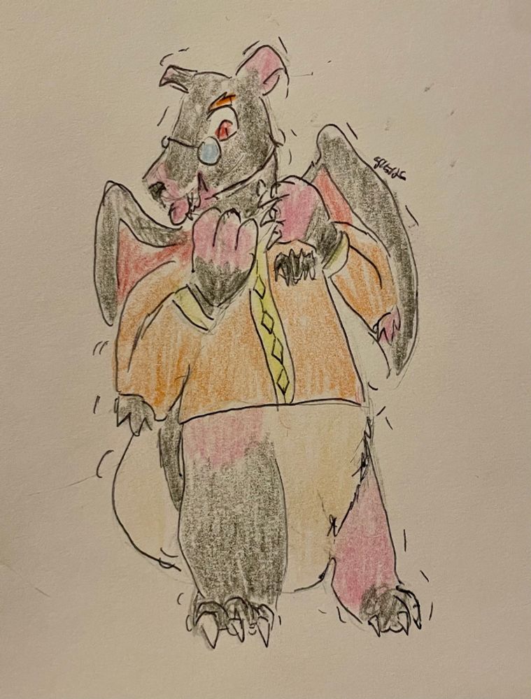 As he begins to put the collar on, the Charizard’s fur begins to turn more pinkish, wings beginning to recede. His face is also lookin a bit less reptilian, with horns becoming ears and “fangs” beginning to grow.
