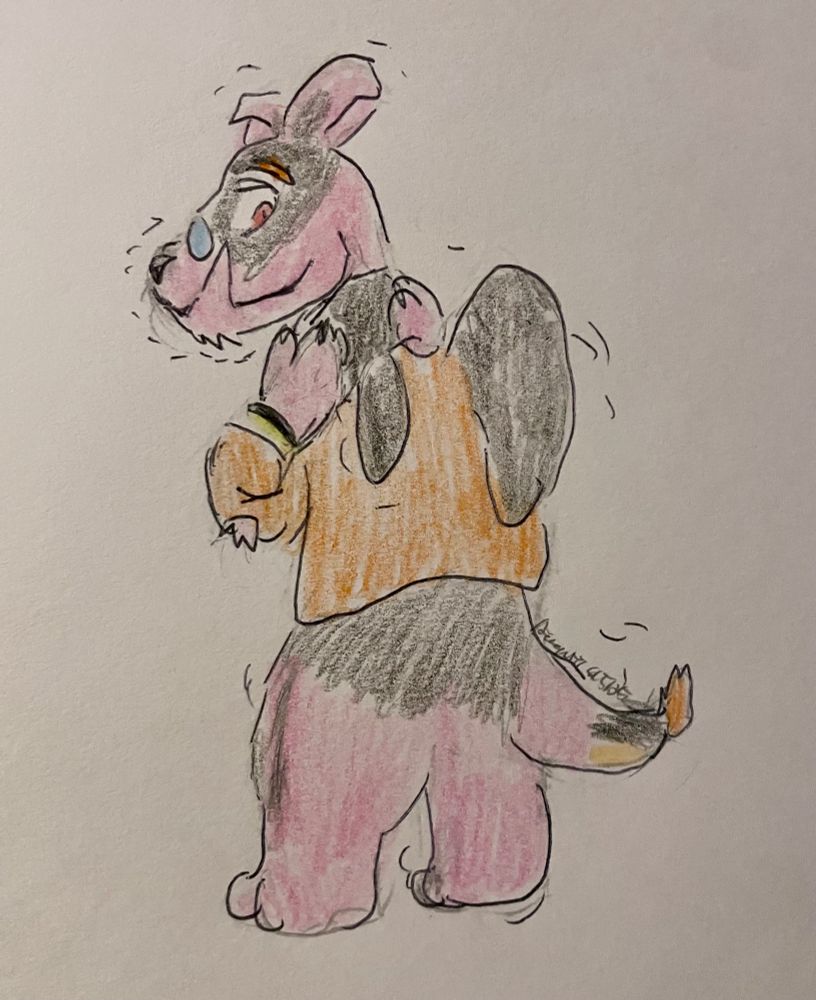 He clips it on from the back, the wings looking more like big nubs now and head looking much more canine. Claws are essentially gone like most of his original fur, and what was once a long, flaming tail barely had an ember on it now.
