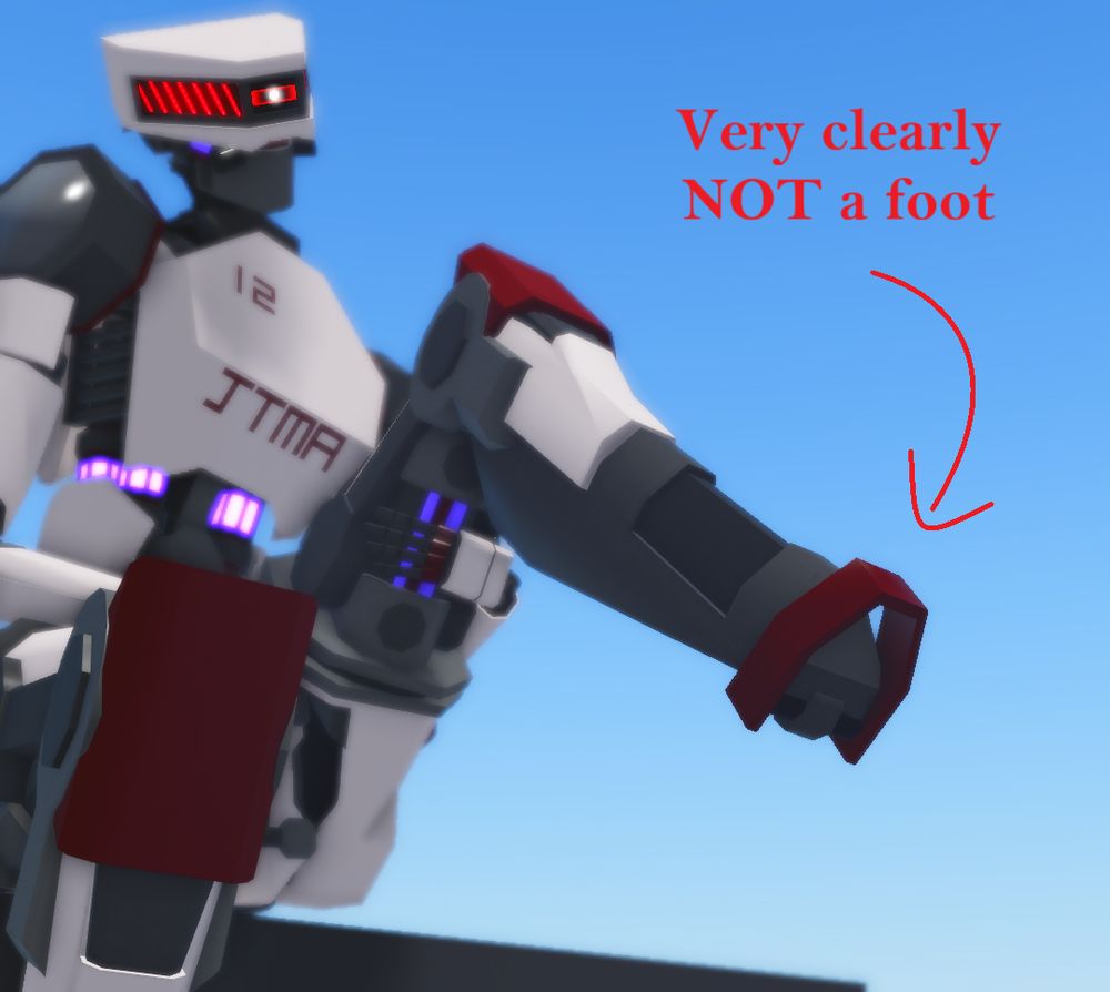 Jtma122:12 holding up its left leg, revealing the very concerning lack of foot. He's very disappointed in this, apparently.