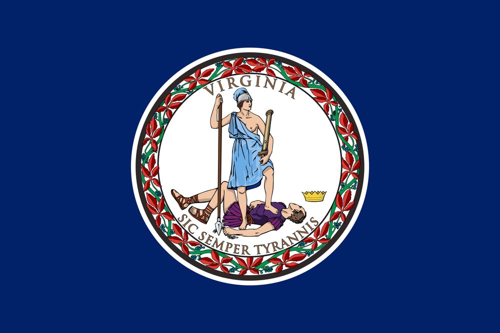seal of the Commonwealth of Virginia showing Virtue triumphant over a dead king (with her boobie out of course)