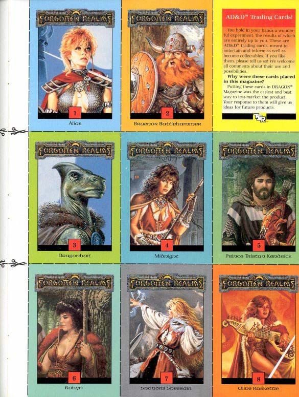 Front side (with art) of TSR Trading cards (originally from Dragon #160; August 1990).
