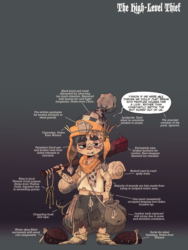 A common tactic among urban adventurers is to not carry weapons at all, relying entirely on whatever furniture and cutlery is nearby. It’s easier to feign innocence when the town guards burst in to break up a fight when you don’t have a dedicated killing weapon in hand.