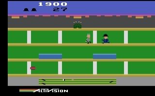 A very old video game screen cap, that looks to show one person chasing another person inside a three-story building.