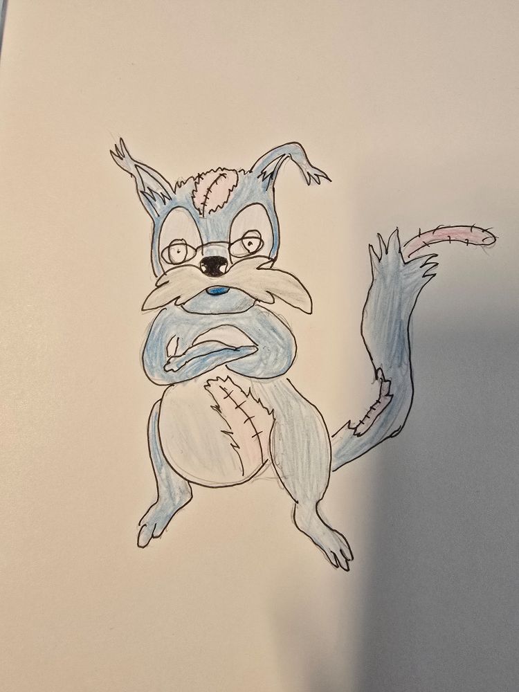 Blaues Eichhörnchen mit felllosen Flecken und Narben