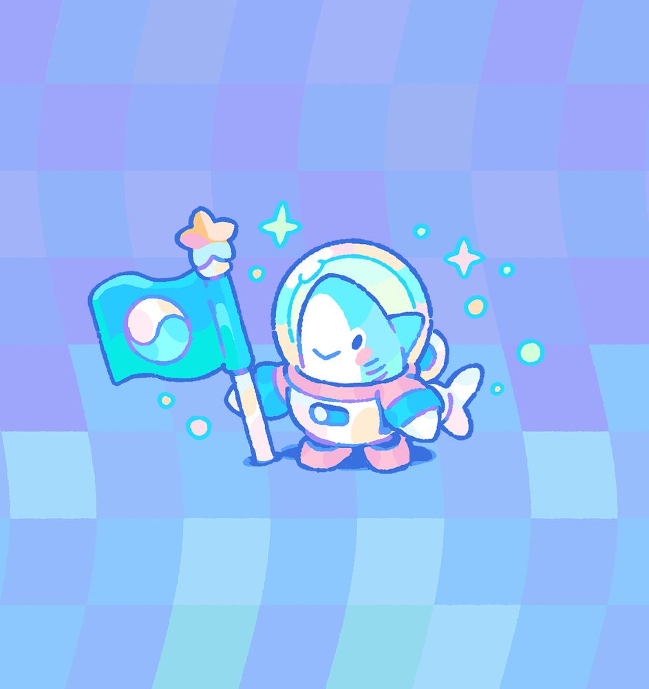A little astronaut shark planting the flag of his homeworld!