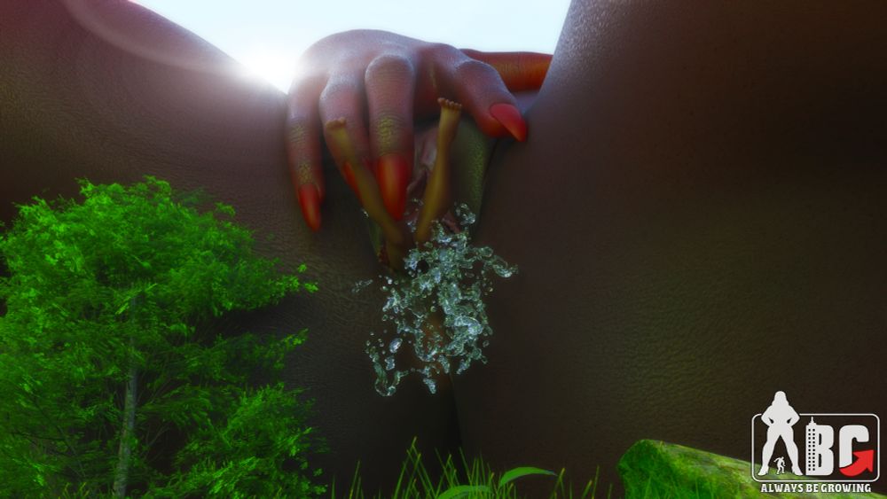A tiny person is forced into Charlie's gushing pussy by her comparatively massive hand.