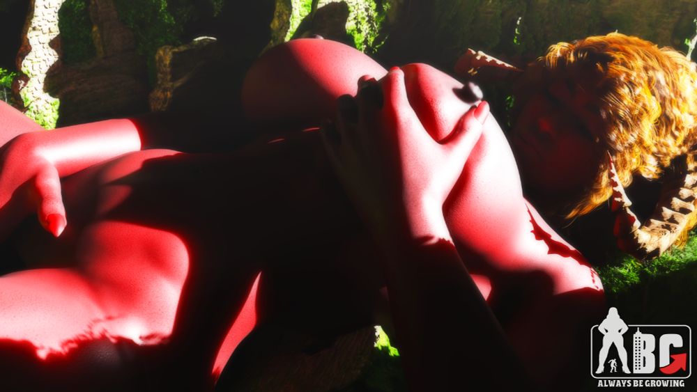 Charlie eagerly gropes her breast with her free hand as her body is wracked by pleasure.