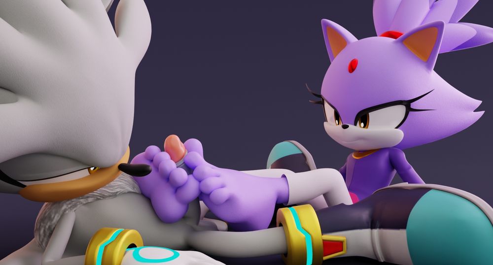 Blaze giving Silver a footjob, with a rather smug expression
