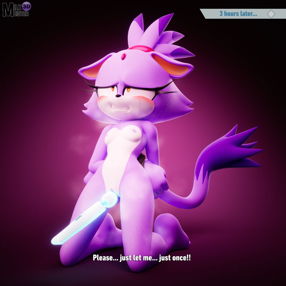 Blaze being stimulated with a massage wand via Silver's ESP abilities. 3 hours have now passed, leaving her in desperate pleasure.