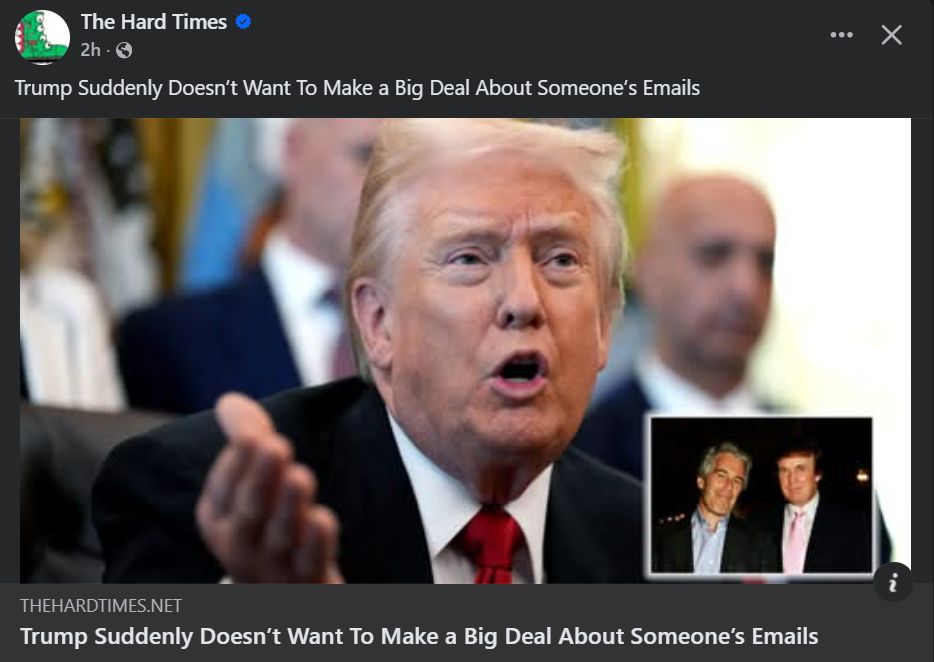 via the hard times:

trump suddenly doesn't want to make a big deal about someone's emails