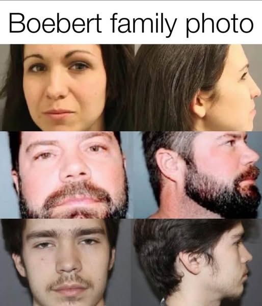 boebert family photo:

her, her husband, and her son's mugshots