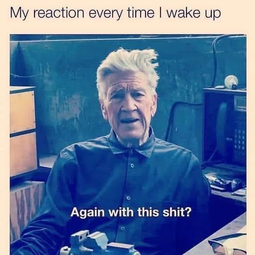 my reaction every time i wake up

david lynch: "again with this shit?"