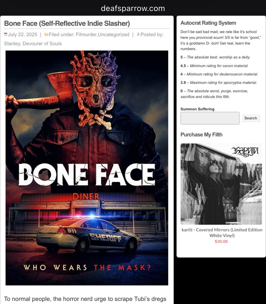 A review of the 2025 film Bone Face on Deafsparrow.com