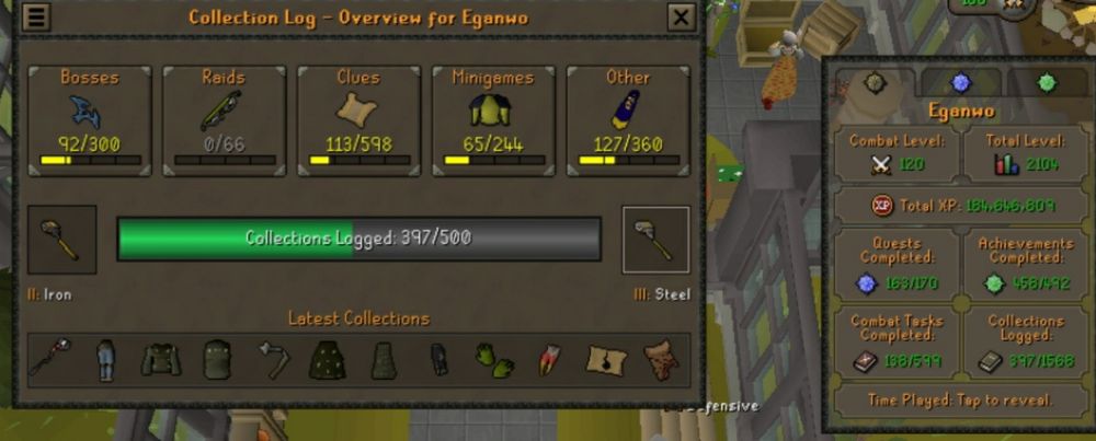Old school runescape collection log screenshot. 397/500