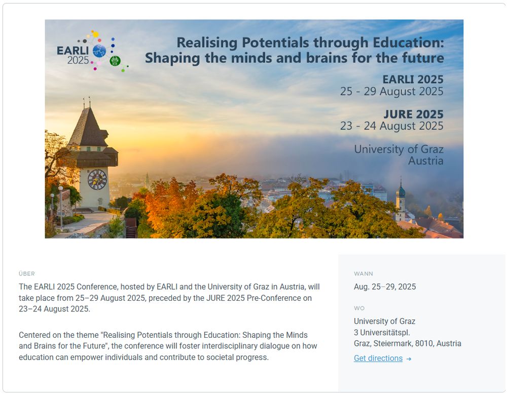 Ausschnitt der Startseite der EARLI-Konferenz-Website mit Foto auf Graz