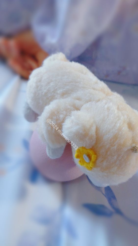 ストレッチボールに覆いかぶさるクマのぬいぐるみ