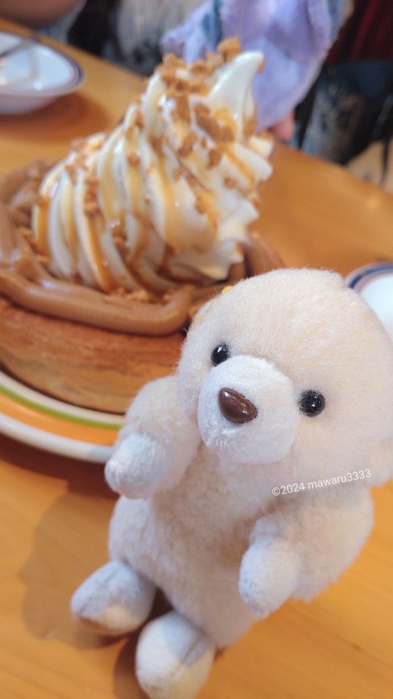 モンブランのミニシロノワールを背景に写るクマのぬいぐるみ