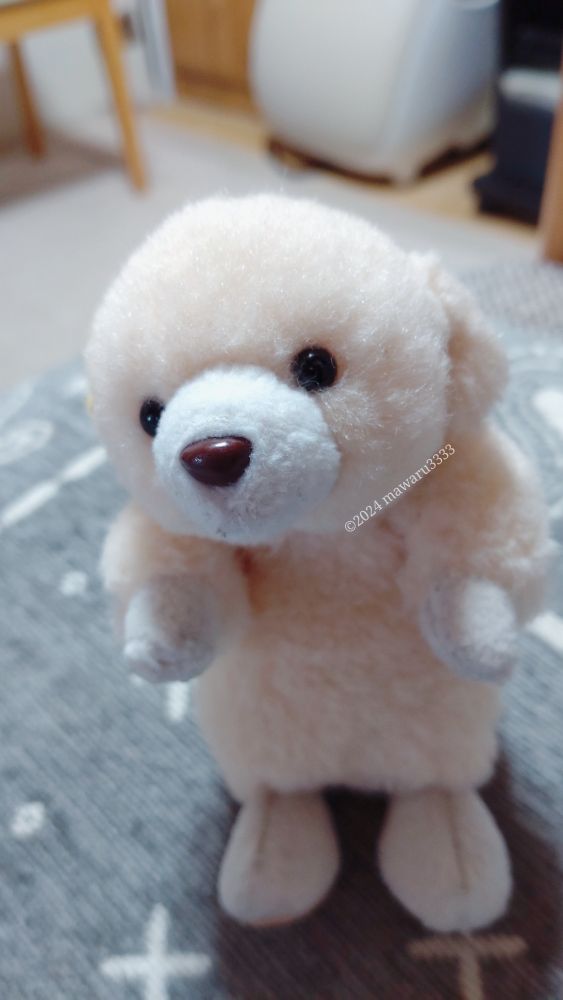 ソファーに座るクマのぬいぐるみ（アップ）