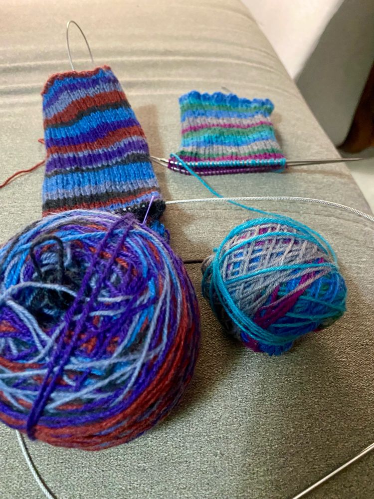 2 socks on needles. 