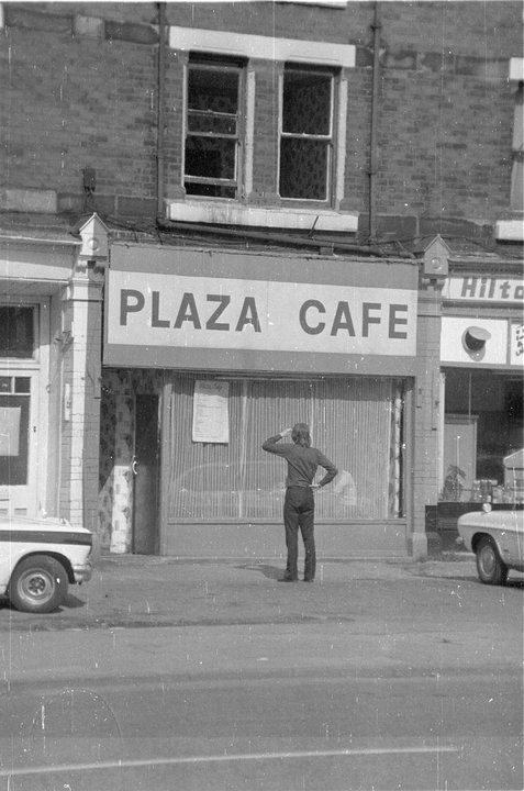 Black & white picture of the Plaza Cafe Upper Brook St, Manchester