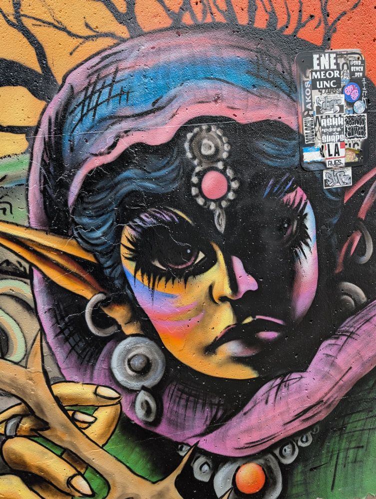 Detail from a mural at the Holden Courage graffiti jam showing an elfin creature 