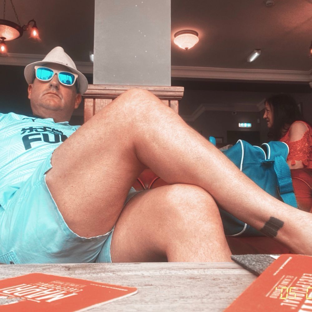Me showing a little leg sitting on a chesterfield at my favourite pub (the Marine in South Shields) 