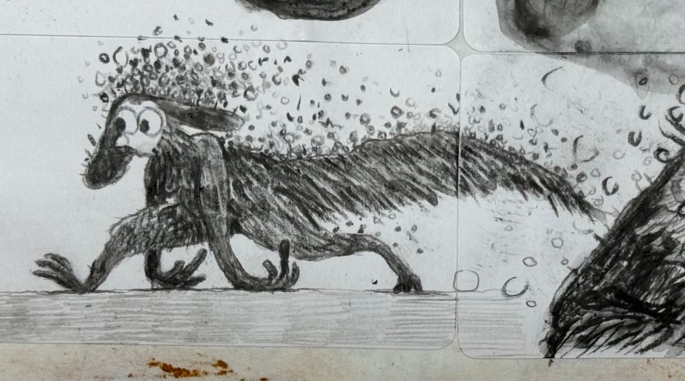 Sketch of aye-aye Fungus walking and spreading spores