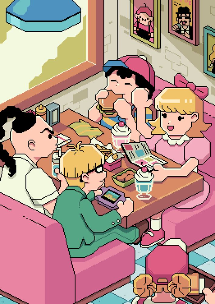 the earthbound crew enjoy a lunch at a diner