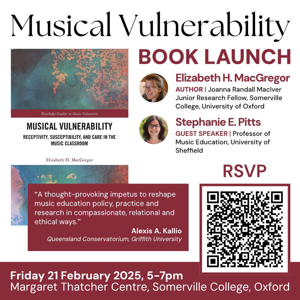Musical Vulnerability: Book Launch. Friday 21 February 2025, 5-7pm, Somerville College, Oxford.