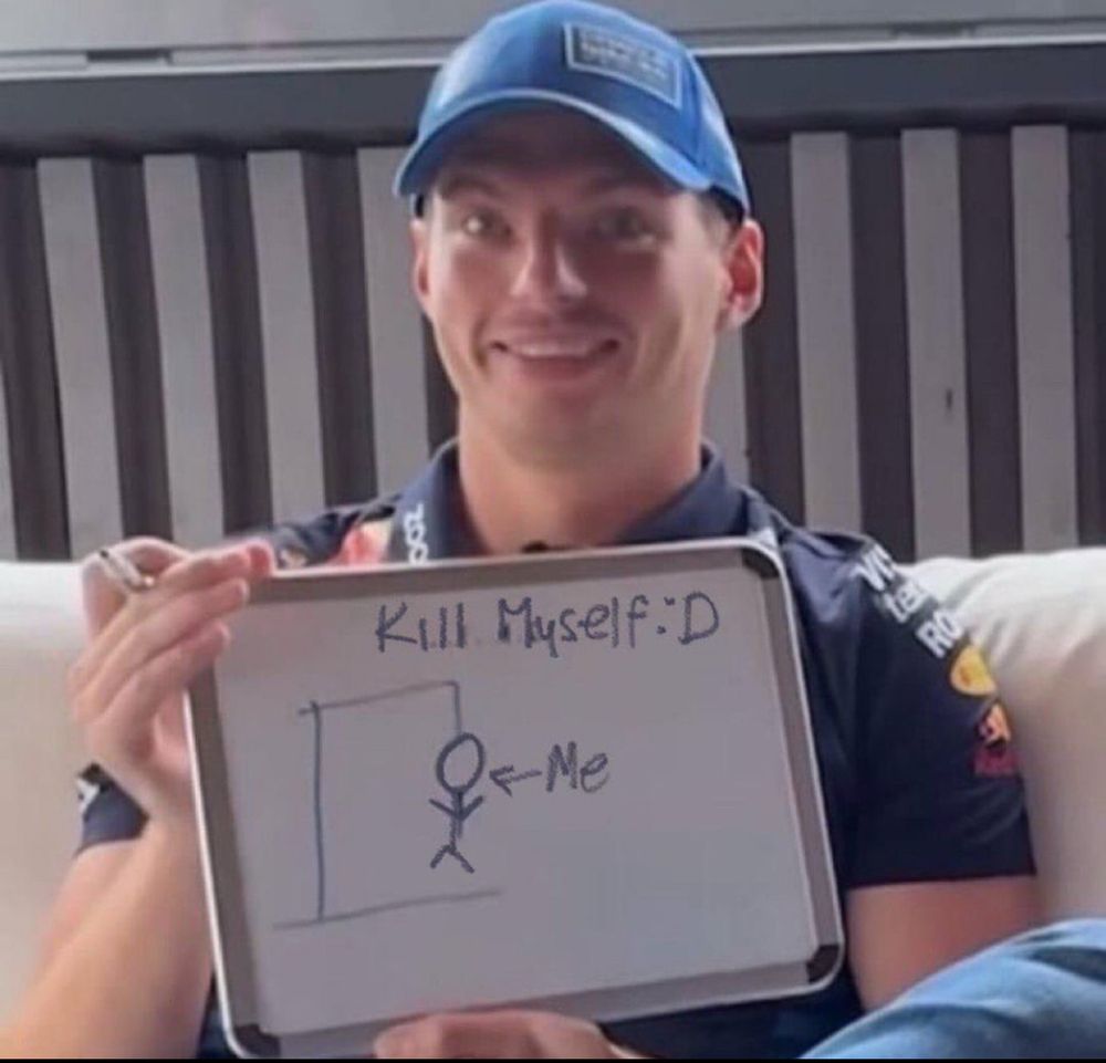 Max Verstappen holding up the hotline number