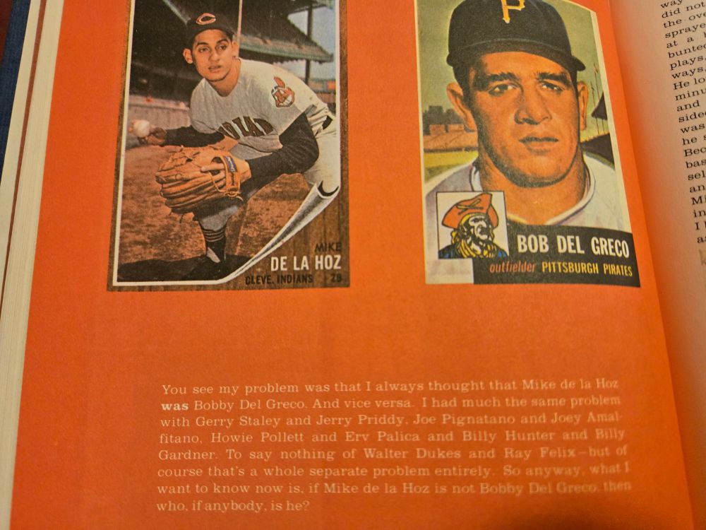 Page from The Great American Baseball Card Flipping, Trading and Bubble Gum Book, featuring Mike de la Hoz and Bob Del Greco
