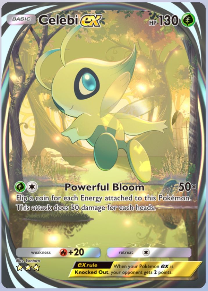 Celebi EX interactive card from Pokémon TCGP.