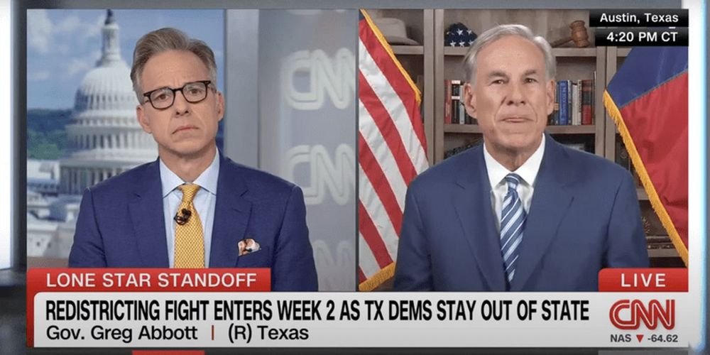 A CNN host confronted Texas Republican Gov. Greg Abbott over his efforts to help the GOP fix the 2026 midterm election. Jake Tapper, host of "The Lead," spoke with Abbott about the state's redistricting efforts and Abbott's threats to remove Democrats who broke quorum from their elected seats. Abbot...