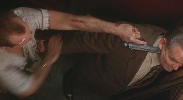 Die With a Vengeance. Bruce firing multiple rounds in an elevator 
