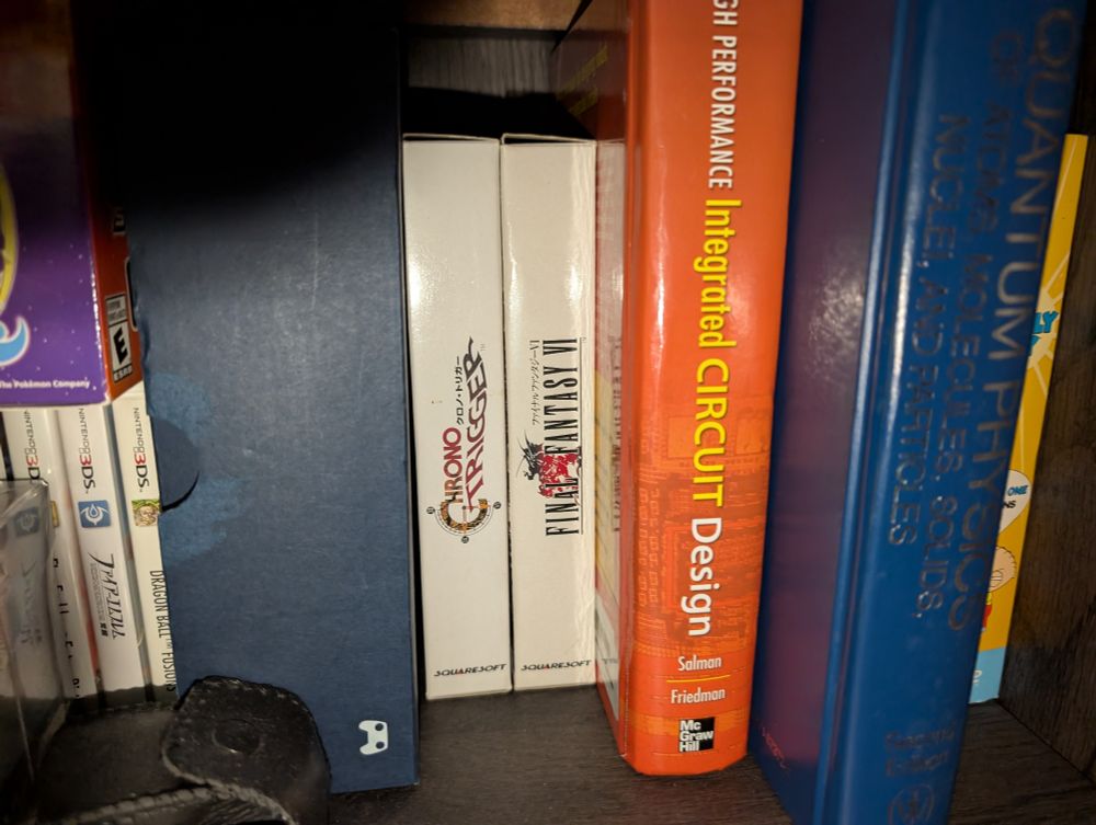 Final Fantasy 6 and Chrono Trigger for the super famicom on my shelf next to my books