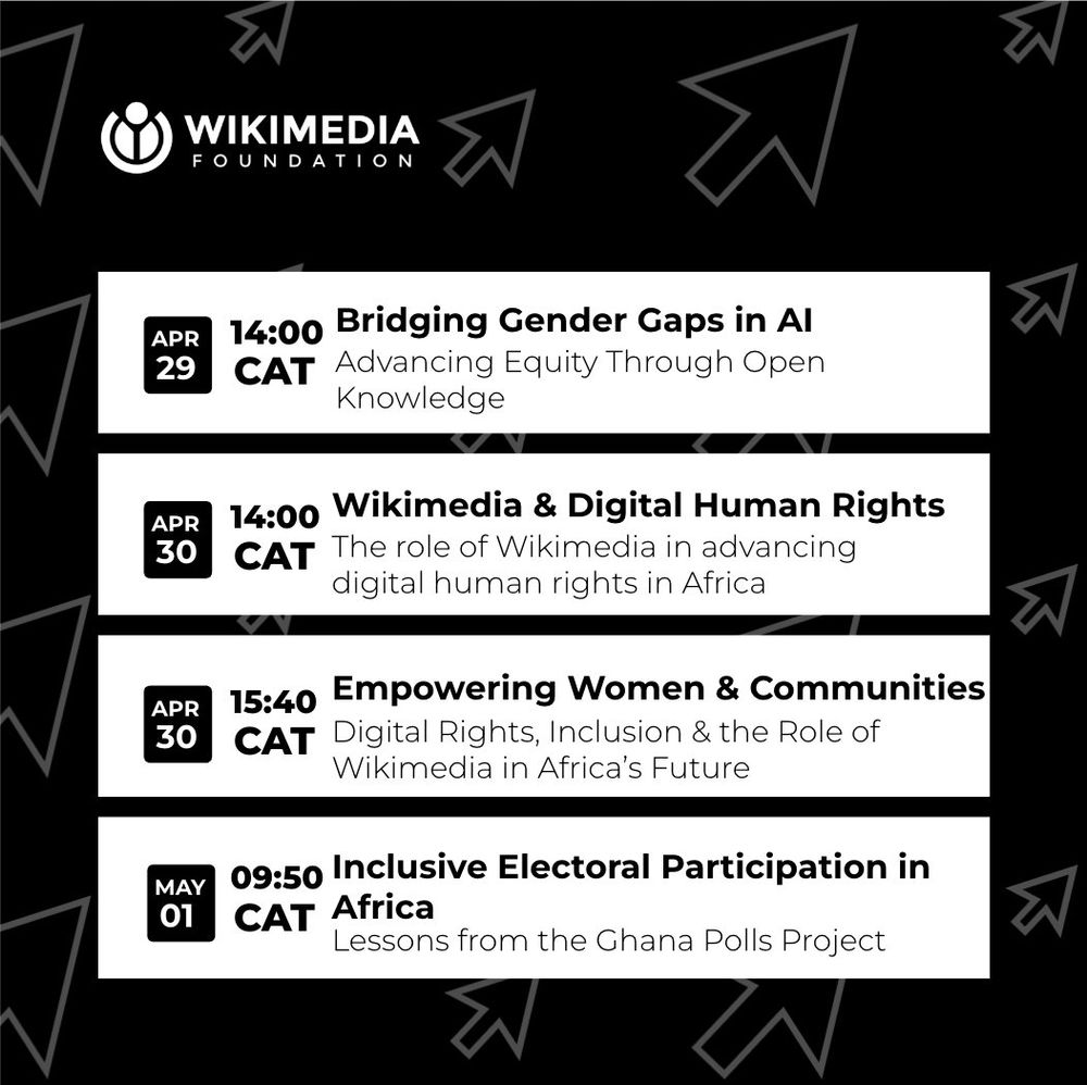 An image with the names and details of DRIF2025 sessions that Wikimedians will host, which are also available in the linked blog post.