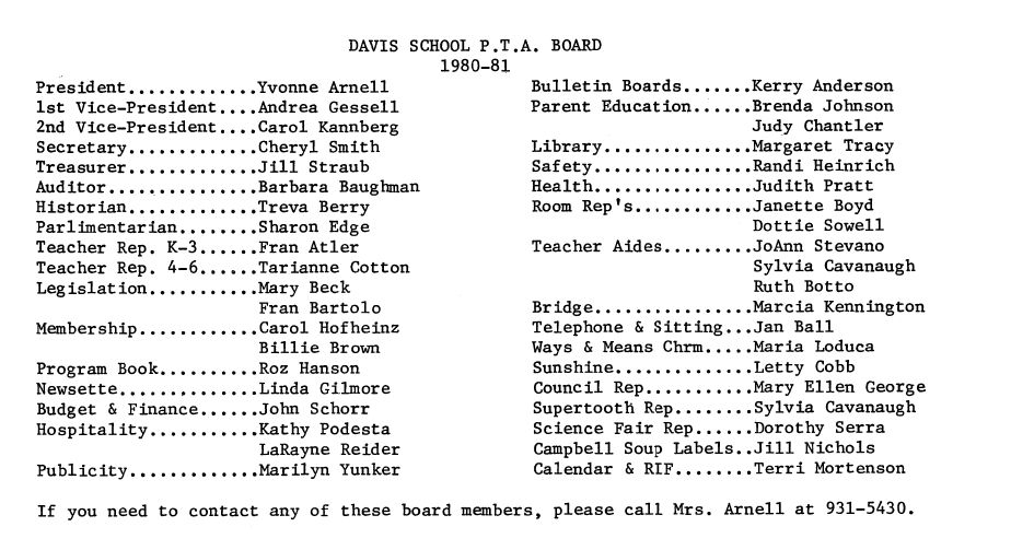 A scan of the 1980 Davis School Handbook (partial), Morada, Stockton, California, USA
