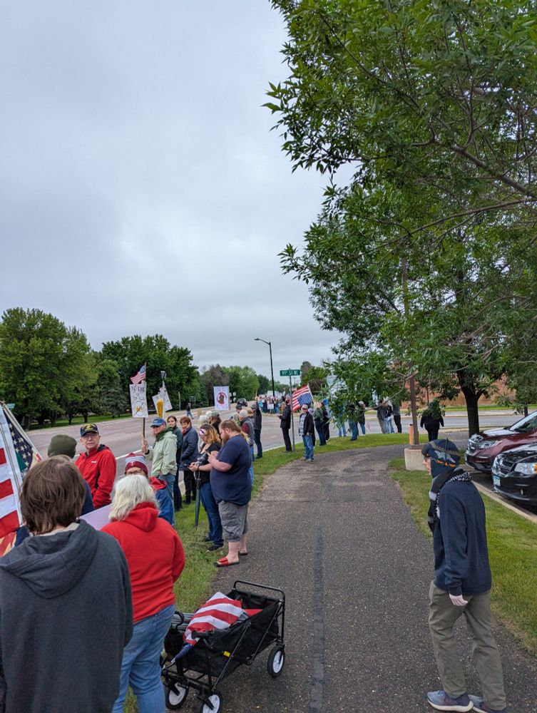 A picture of protesters outside Tom Emmer's office.