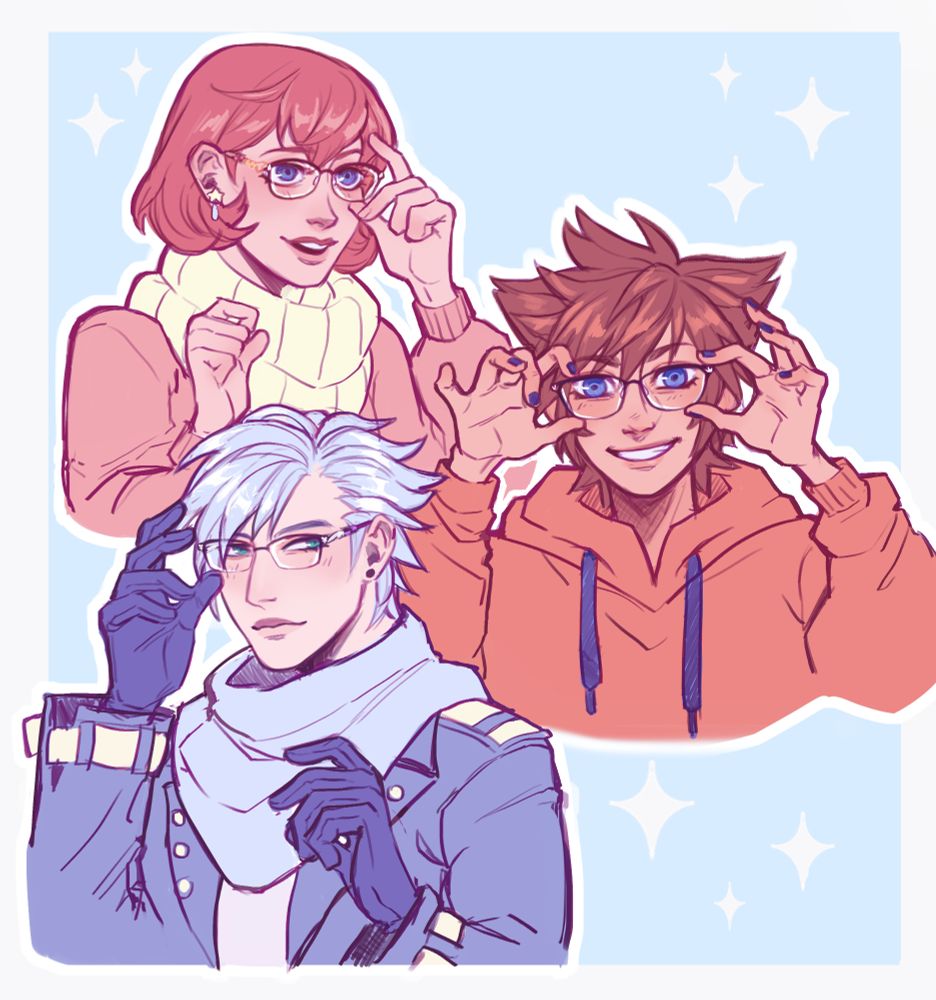 Kairi, Riku and Sora all wearing glasses.