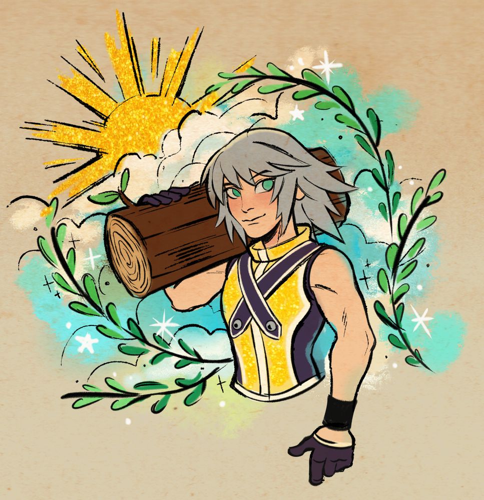 Riku holding a log.