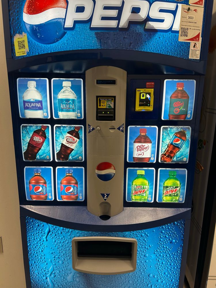 A Pepsi machine with two Cherry Pepsi and four Dr Pepper buttons and no Diet Pepsi