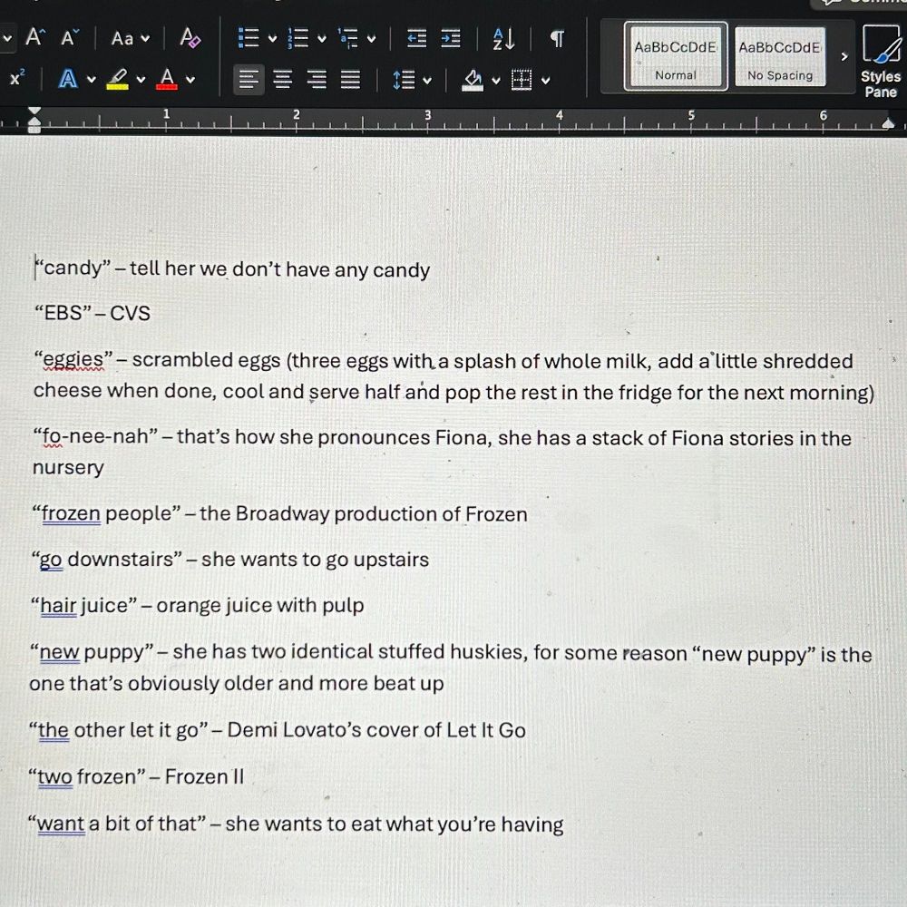 list of toddler translations