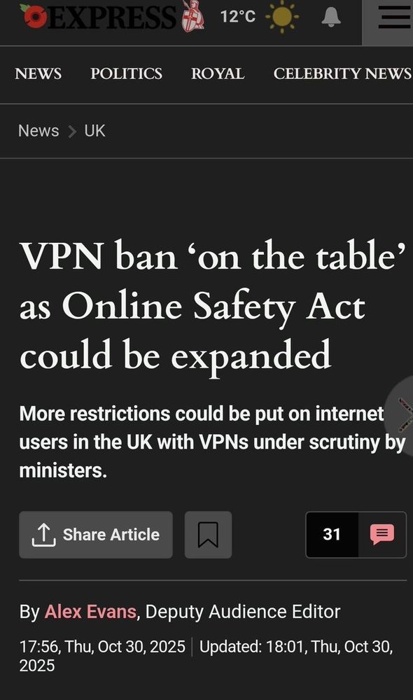 Daily Express:

VPN ban 'on the table' as Online Safety Act could be expanded

More restrictions could be put on internet users in the UK with VPNs under scrutiny by ministers.